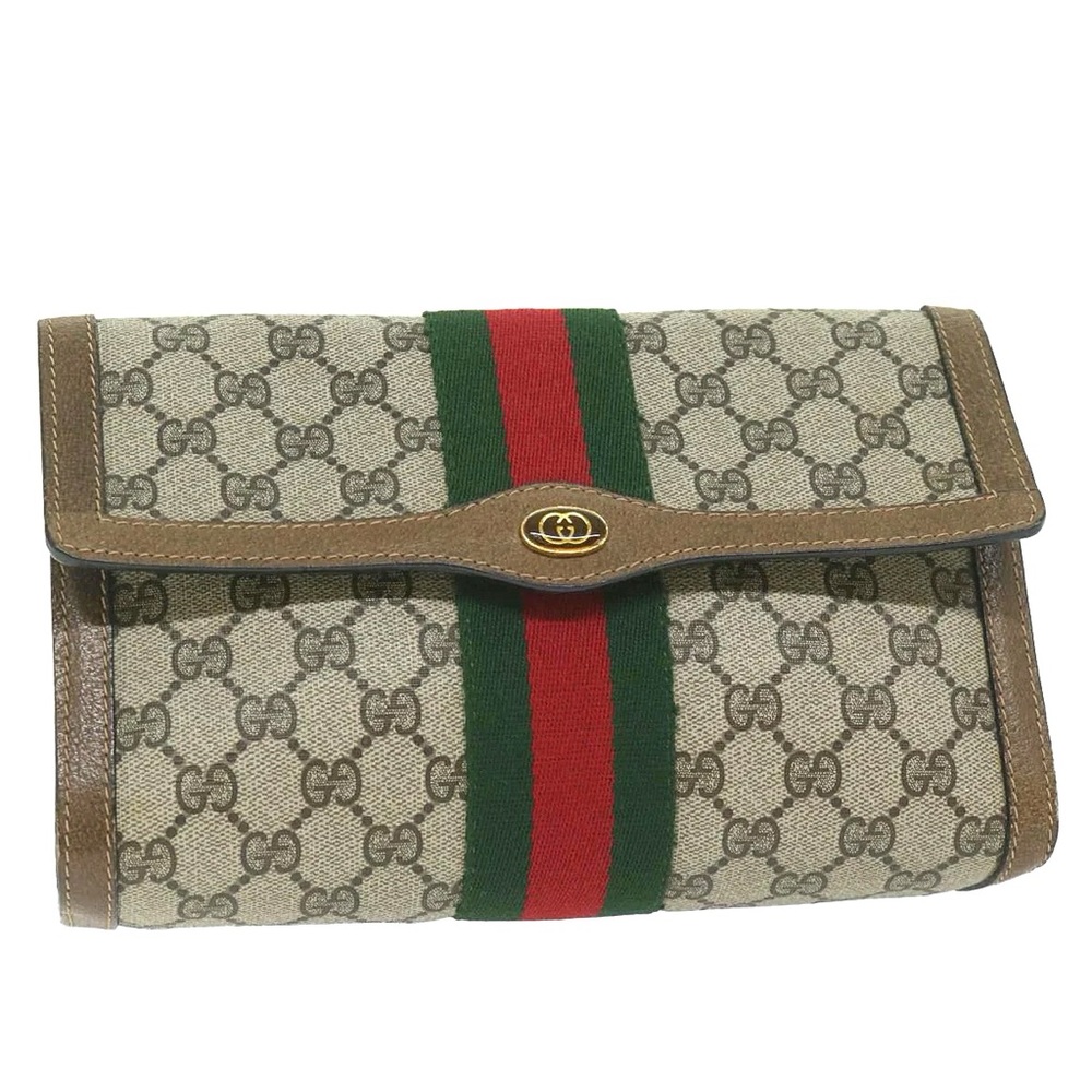 GUCCI GG Supreme Web Sherry Line Clutch Bag
